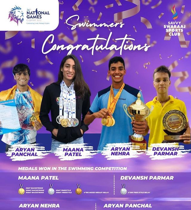 Swimmers of Savvy Swaraaj Sports Club have won many medals at 36th National Games @36thnationalgames 

Many Congratulations to all our stars
Keep Shining and growing

#swimmingcompetition #swimming #swimmingchampionship #36thnationalgames #nationalgames #nationalcompetition #swimming #swimmers #sportsclub #ahmedabad