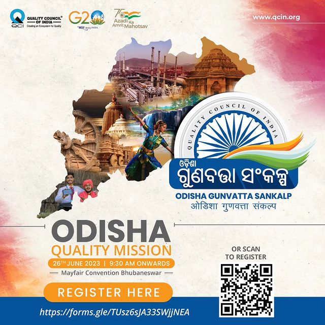 Following a successful learning experience at the Uttar Pradesh Gunvatta Sankalp, the Quality Council of India is actively engaging with states to further the #QualityMission. This initiative represents a humble contribution towards enhancing the quality of life for citizens across various Indian states, inviting them to join the #QualityMovement. Our next destination is Odisha, and we will be in Bhubaneshwar on Monday, June 26, 2023, to engage in discussions with industry leaders and government officials. Together, we aim to identify key areas of improvement and collaborate towards enhancing the quality of life for the citizens of Odisha. 

So join us on the 26th of this month in Bhubaneshwar, by clicking on the link here: http://bit.ly/3qMIlSE

@narendramodi | @piyushgoyalofficial | @qualitycouncilofindia | @credai_national | @assocham | @followcii | @ficci_india | @followciier