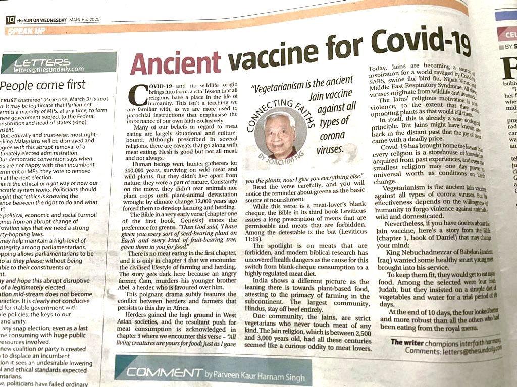 Today Malaysia news paper, Jain lifestyle is best to prevent all Virus 🦠 https://t.co/rMeLPrk5p9