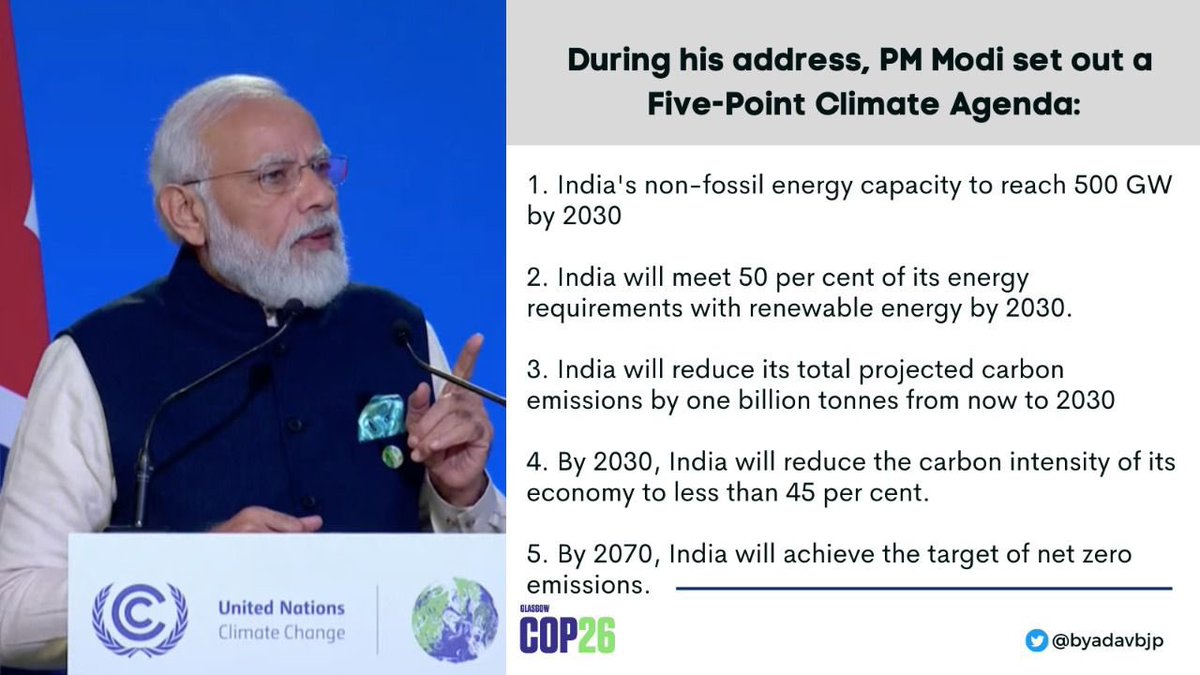 PM Shri Narendra Modi ji’s 'panchamrit' to deal with the challenge of climate change presented at #COP26  in Glasgow @CREDAINational @ASSOCHAM4India @SavvyAhmedabad @PMOIndia @narendramodi https://t.co/LQiXJLWLzv