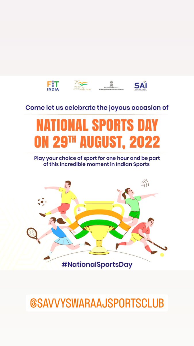 Active lifestyle is a healthy lifestyle and sports are the best way to keep yourself https://t.co/yJqVBNgWwj helps in physical growth,mental well being & personlity development
. On this day, let us choose a healthy life & start playing sports and stay fit forever
@SavvyAhmedabad https://t.co/9rcQjMJdRD