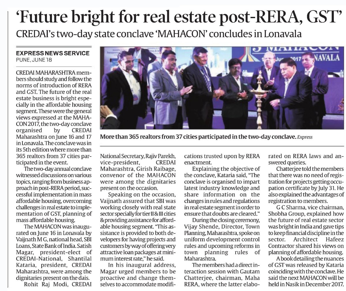 RT @CREDAINational: More than 365 realtors from 37 cities participated in MAHACON organized by CREDAI Maharashtra https://t.co/AGnsEKpnl5