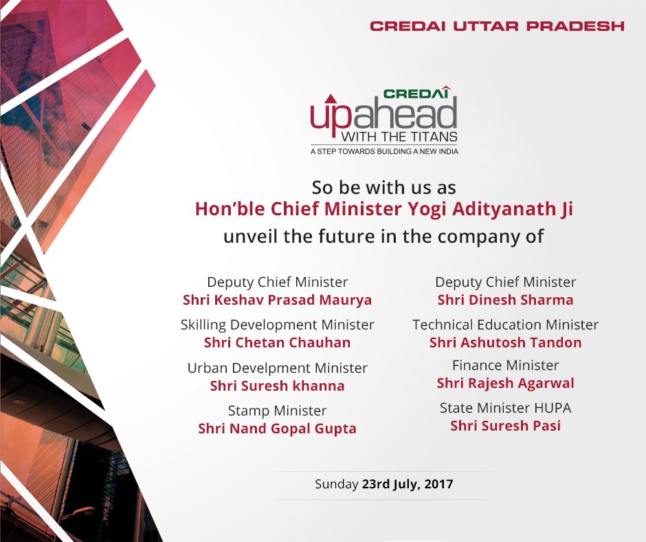 RT @CREDAINational: We are honoured and glad to have dignitaries from all over UP gracing #CredaiECGC. #UpAhead https://t.co/VMH3ikyVSc