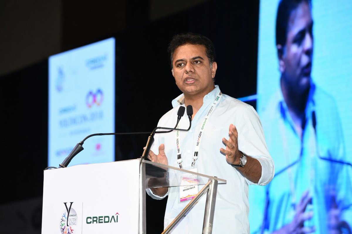 RT @MinIT_Telangana: Minister @KTRTRS addressing the delegates at @CREDAINational Youthcon 2018 in Hyderabad today. https://t.co/ns7eX14LDL